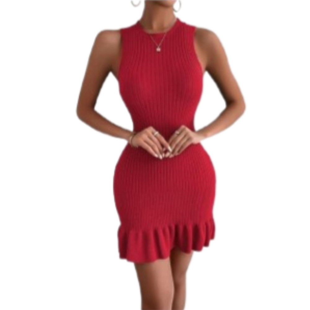 SHEIN Elegant Red Knit Sleeveless Dress